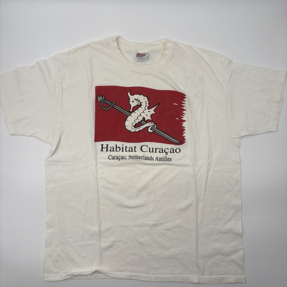 VINTAGE Hanes Beefy T Habitat Curaçao Netherlands Antilles T-Shirt XL White